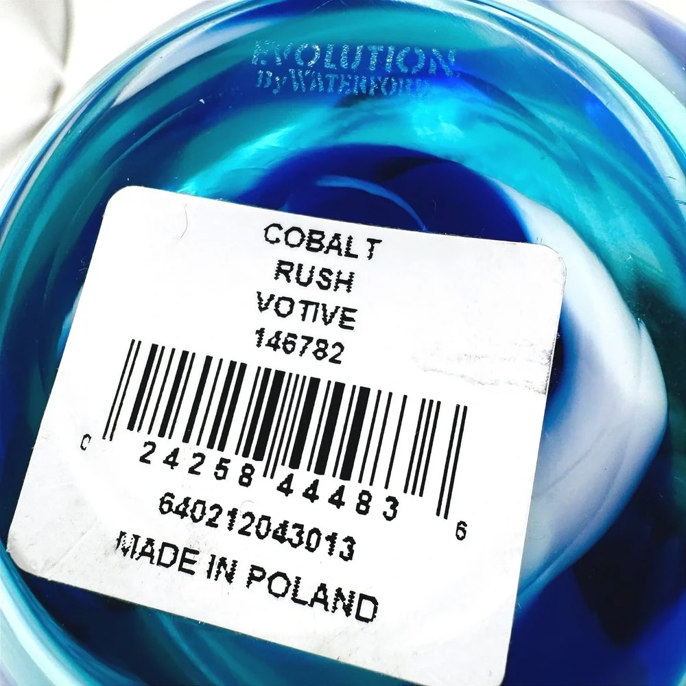 Waterford Evolution Cobalt Rush Art Glass Votive Bowl Candle Holder Poland